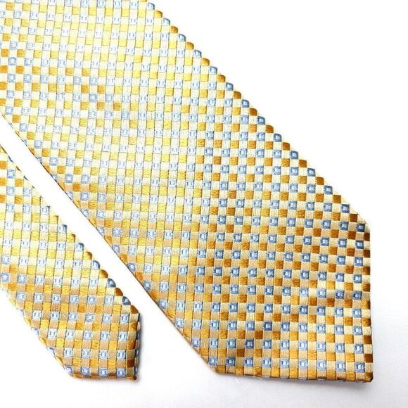 Michael Kors Silk Tie Yellow Woven Blue Check‎ - Picture 1 of 6